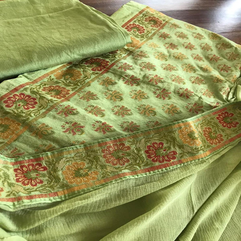 Green Banarasi Salwar Suit With Chiffon Dupatta,Latest Banarasi Katan Silk Salwar Suit,Shop Banarasi Salwar Suit Best Rates