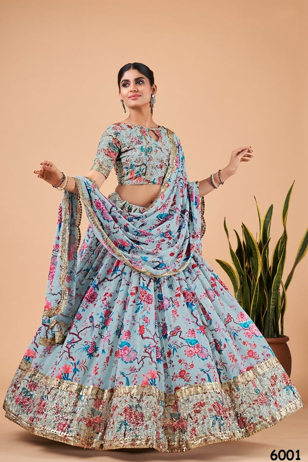 Grey Zari & Embroidery Semi Stitched Lehenga