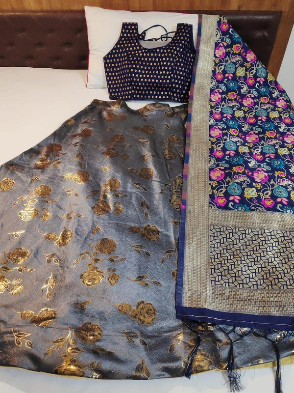 Banarasi Brocade Lehenga In Red And Blue ,Banarasi Lehenga Online, Heavy Banarasi Lehengas