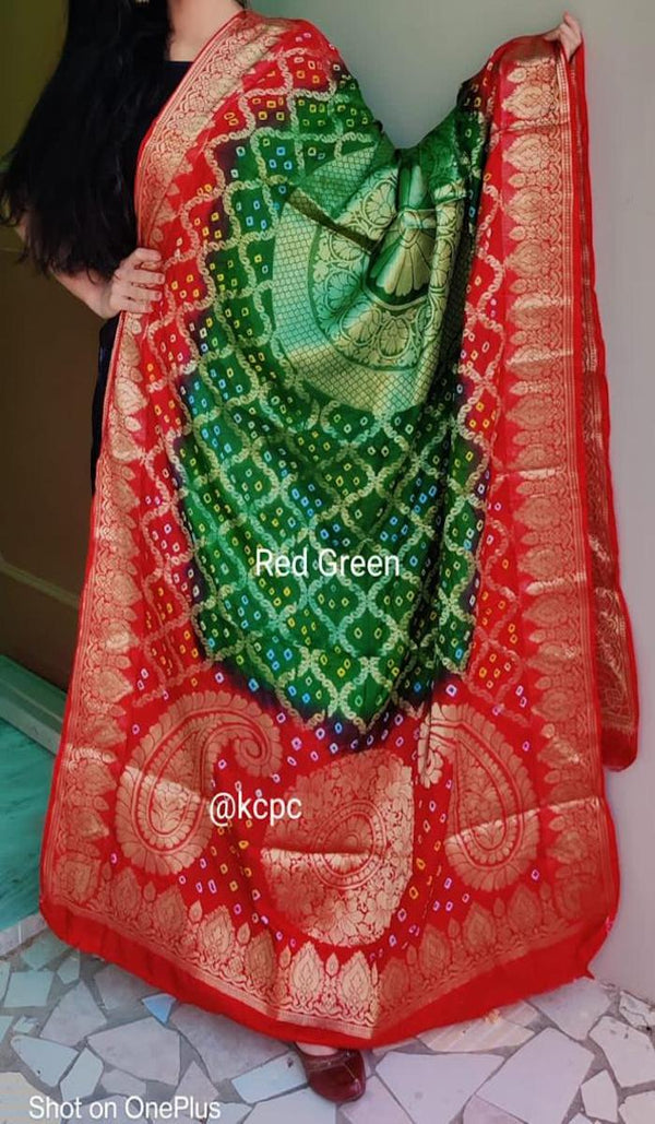  Gharchola Banarasi Dupatta In Green And Red,Karwahcauth Dupatta & Hariyali Teej Dupatta Online For Traditional Look.