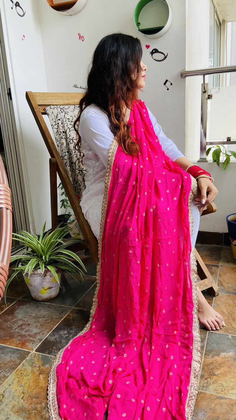 Hotpink Chiffon Dupatta, Buy Pure Dupatta , Bridal Dupatta