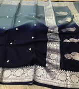 Banarasi Chiffon Shaded Khaddi Saree In Blue - jhakhas.com