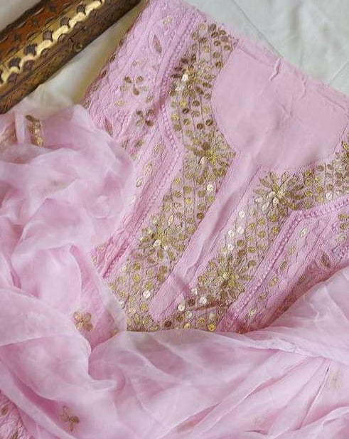 Chikankari Gota Salwar Suit In Baby Pink,Shop Chikankari Unstitched Suits,Buy Chikan Suit Latest Design
