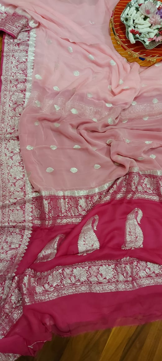 Banarasi Khaddi Saree In Pink And Dark Pink