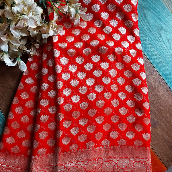 Reddish Orange  Full Jaal Heavy Banarasee Saree - jhakhas.com