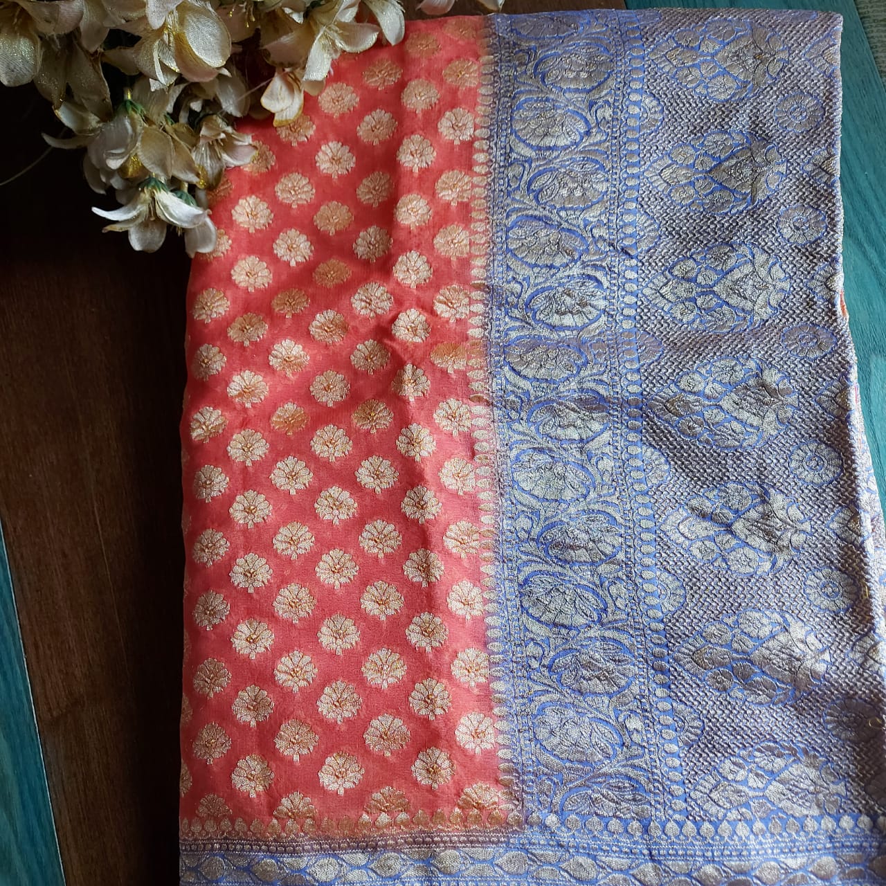 Orange And Purple Heavy Banarasi Saree - jhakhas.com