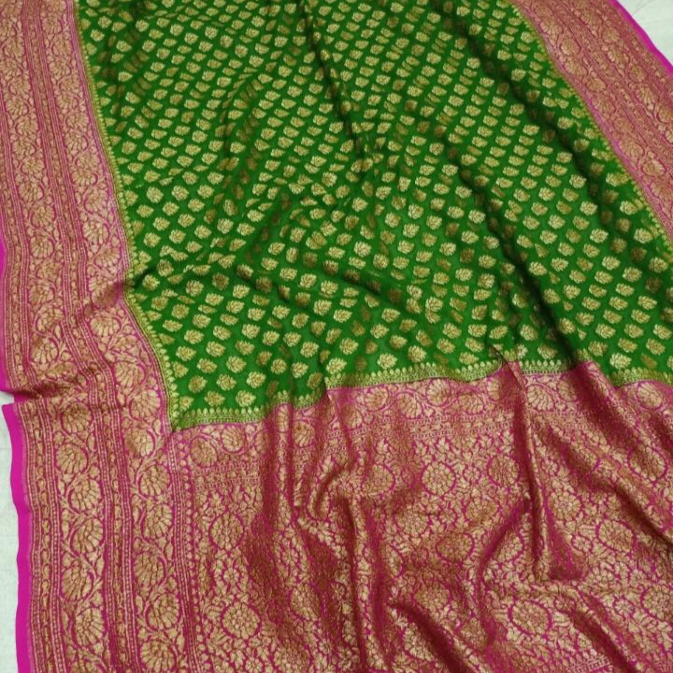 Green-Pink Full Jaal Khaddi Georgette Saree