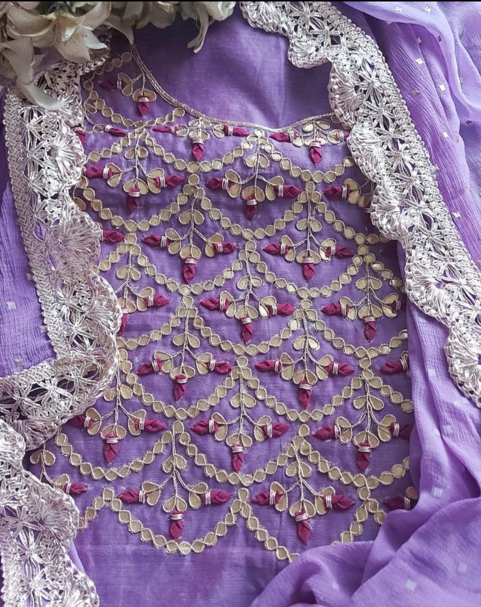 Purple Gota Patti Suit Set,Latest Bandhej Hand Gota Patti Suit Online,Shop Bandhani Gota Patti Suit Set At Best Rates