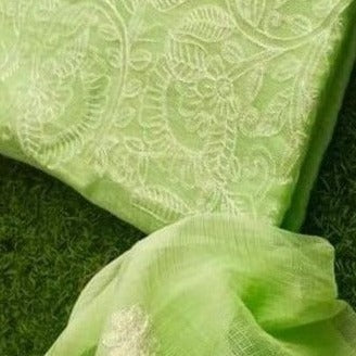 Classic Kota Doria Embroidery Work Suit In Green,kota doria suits online shopping