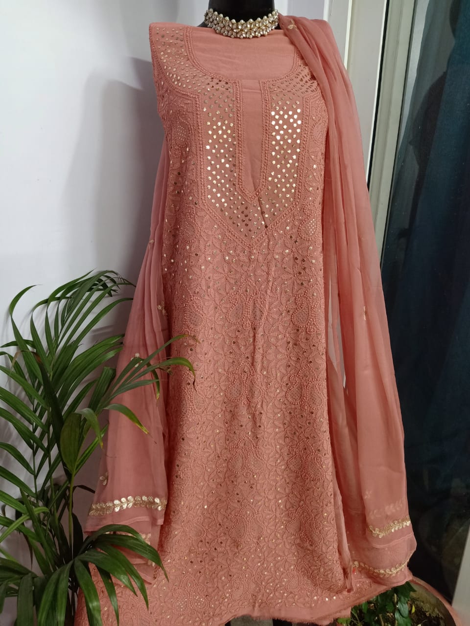 Skin Chikankari Mukaish Salwar Suit,Buy  Party Wear Chikankari Suits Online,Buy Chikan Suit Latest Design