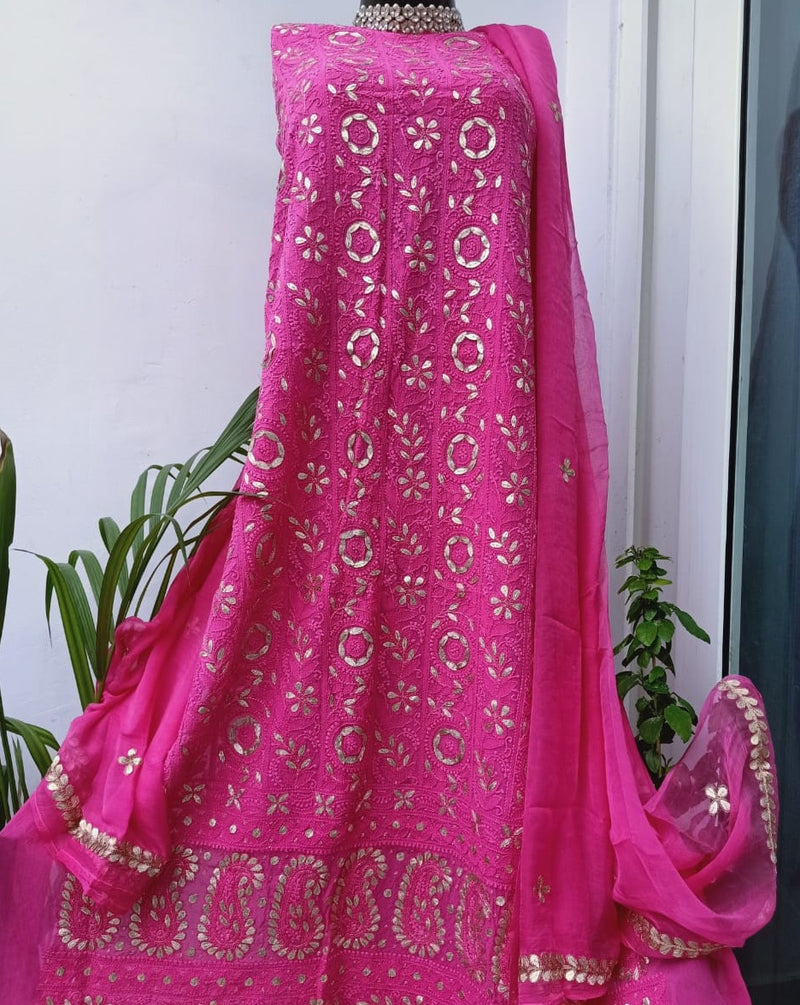 Hot Pink Chikankari Gota Salwar Suit,Authentic Chikankari Dress Material,Best Lakhnawi Suits