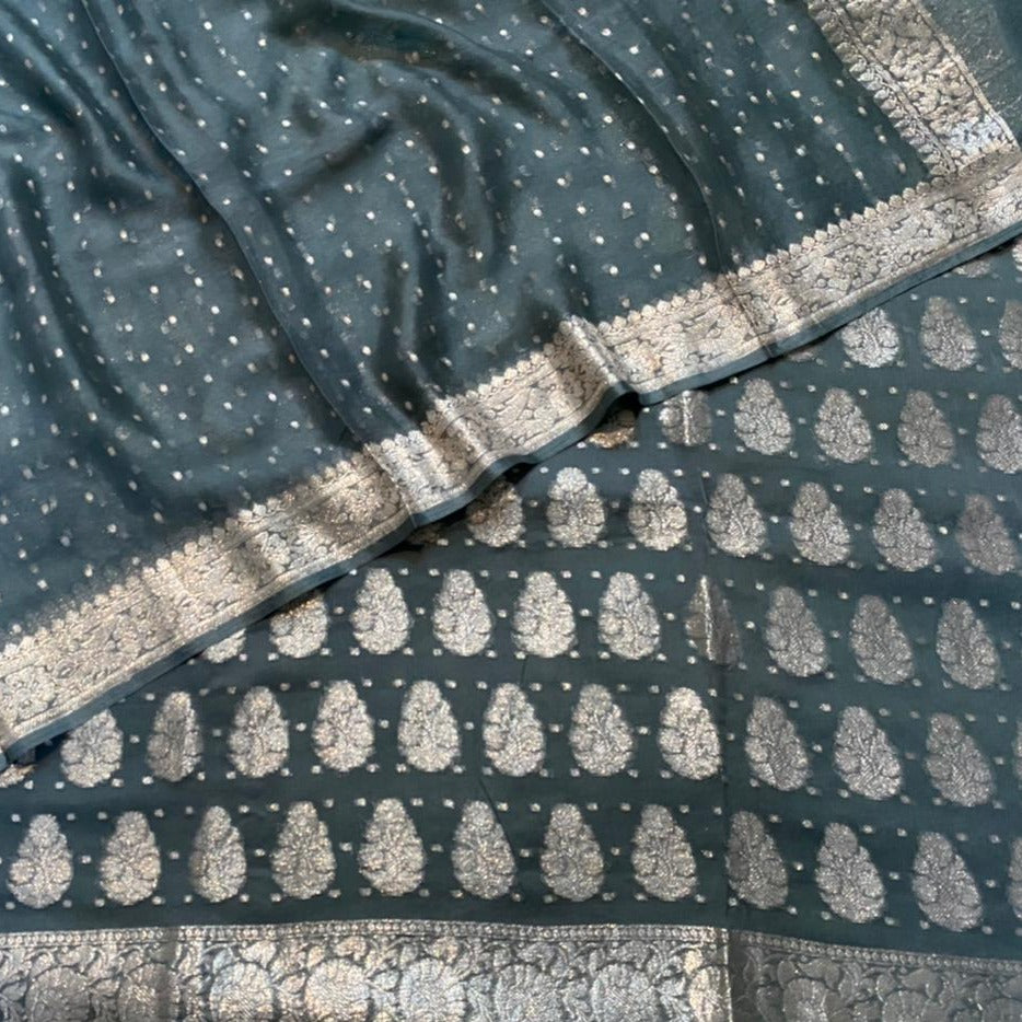 Grey Banarasi khaddi Georgette Zari Weaves Suits