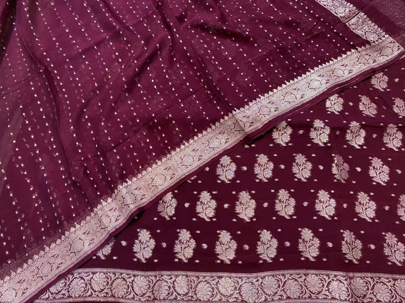 Wine Color Banarsee Khaddi Suit In Georgette,Banarasi Salwar Suit Online ,Banarasi Katan Silk At Affordable Rates