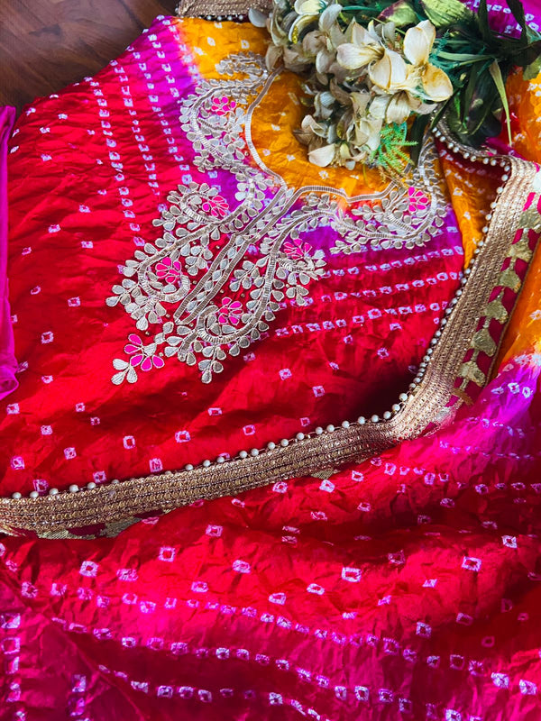 Red Bandhni Zari Work Suits|Rajasthani Gota Patti Work Suits