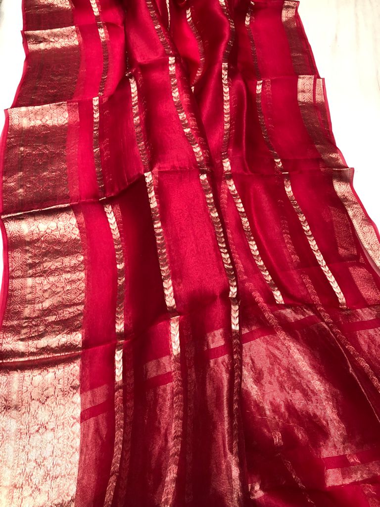 Mehroon Red Festive Elegant Banarasi Kora Silk Saree