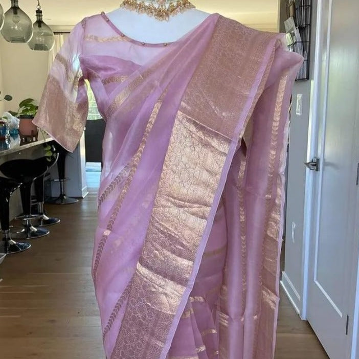 Banarasi Kora Silk Sari In Purple
