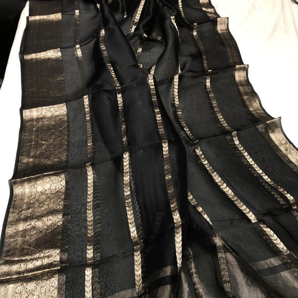 Black Banarasi  dyeable kora silk saree  Demanded colour Fancy border