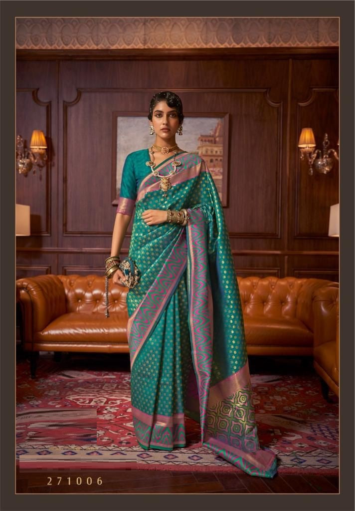 Teal Green Silk Handloom Saree