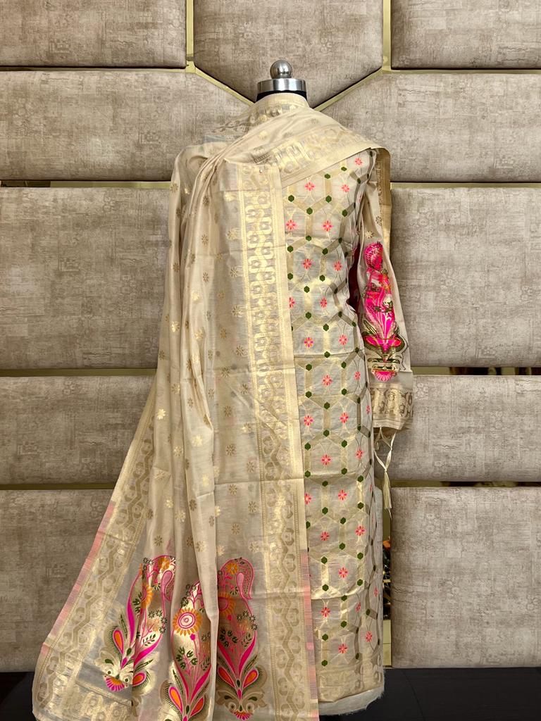 Cream Cotton Silk Jamdani Suit