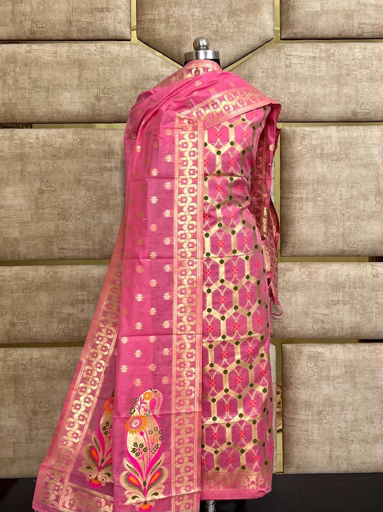 Pink Cotton Silk Jamdani Suit