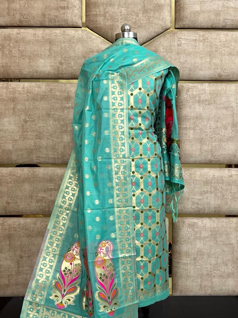 Sea Green Cotton Silk Jamdani Suit