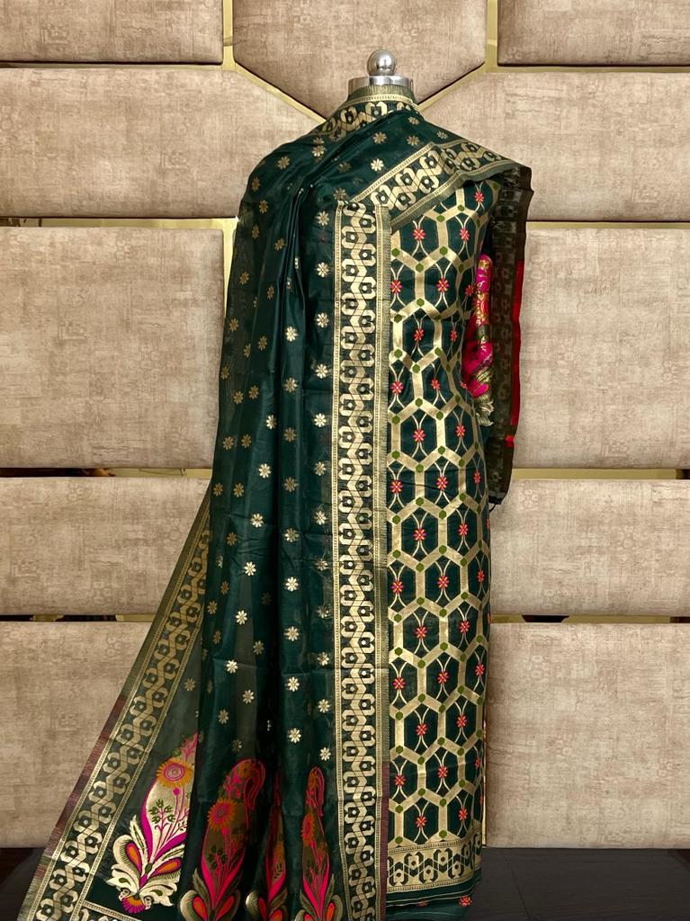 Green Cotton Silk Jamdani Suit