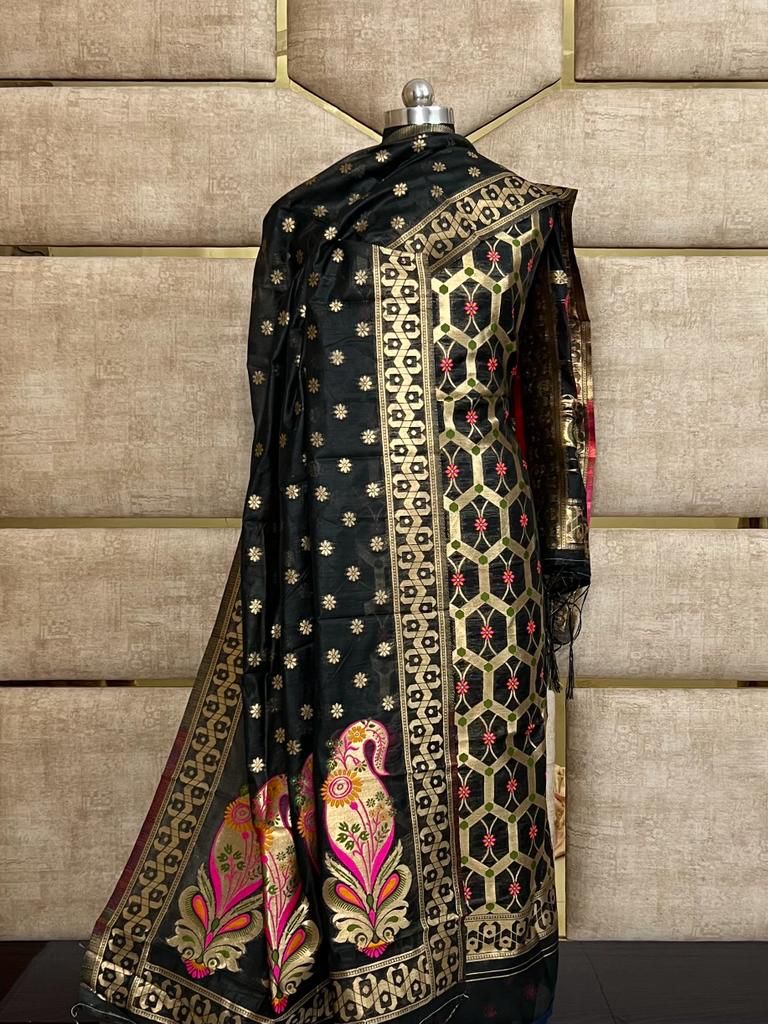 Black Cotton Silk Jamdani Suit