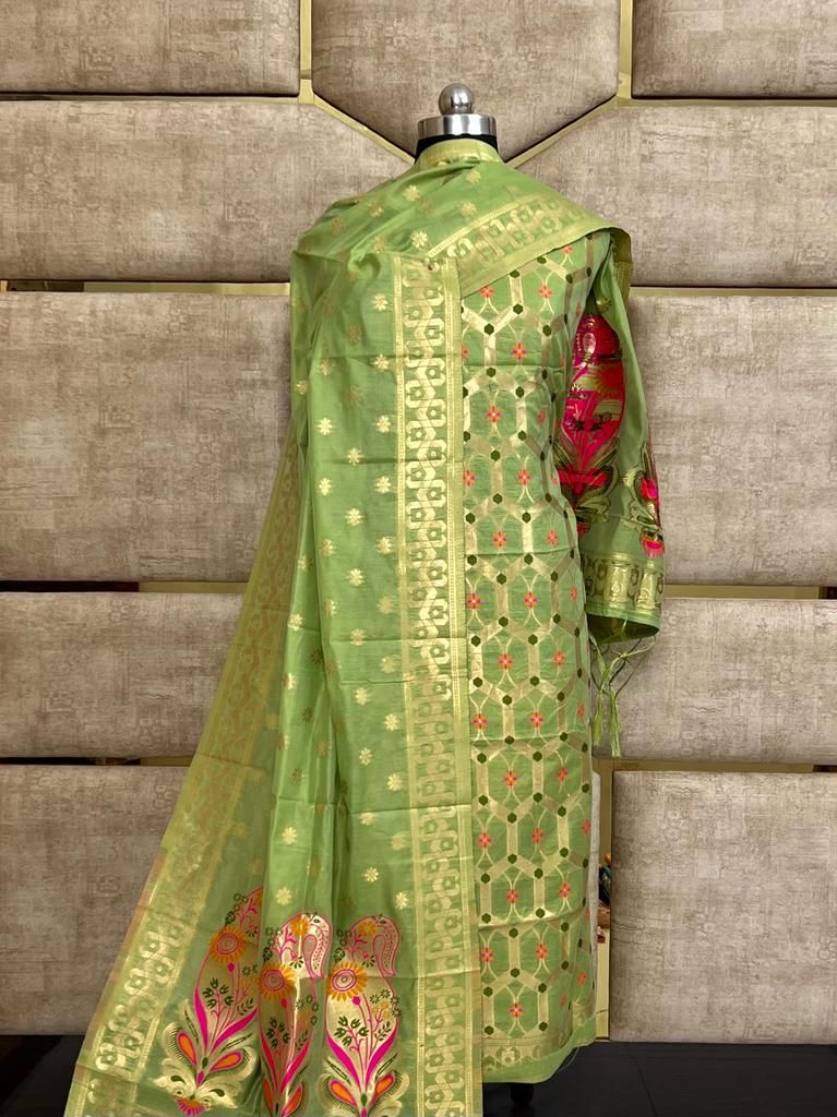 Light Green Cotton Silk Jamdani Suit