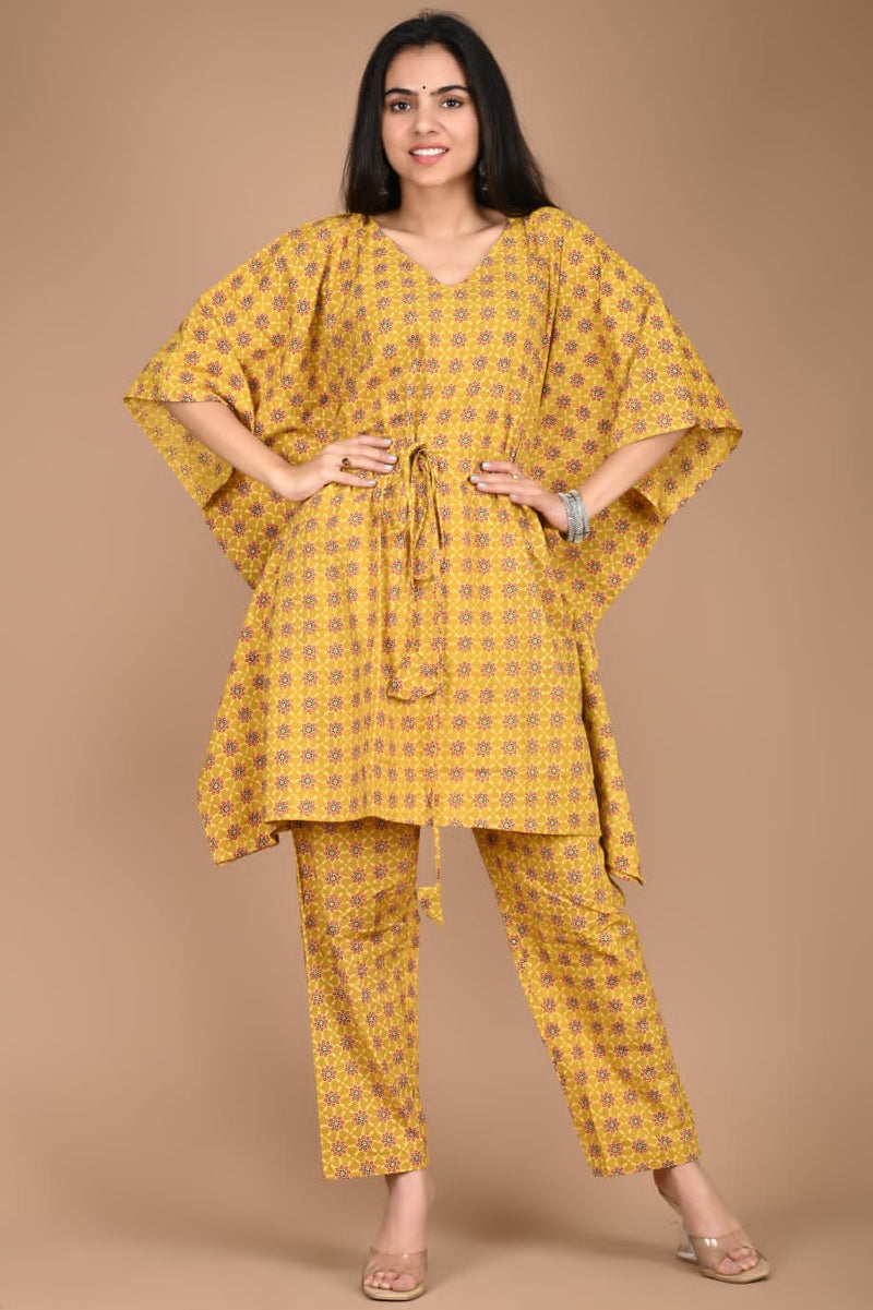 Yellow Cotton Kaftan Set