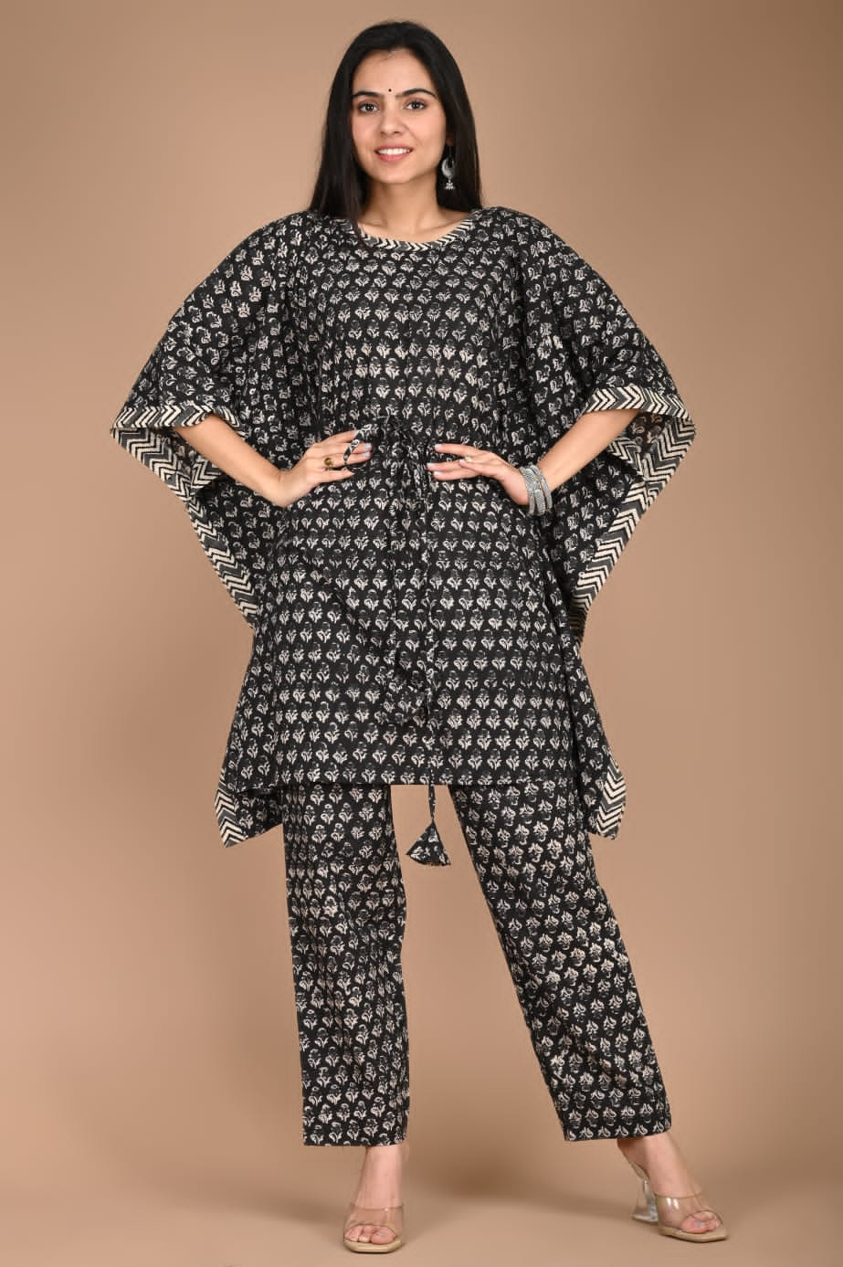 Black Cotton Kaftan Set