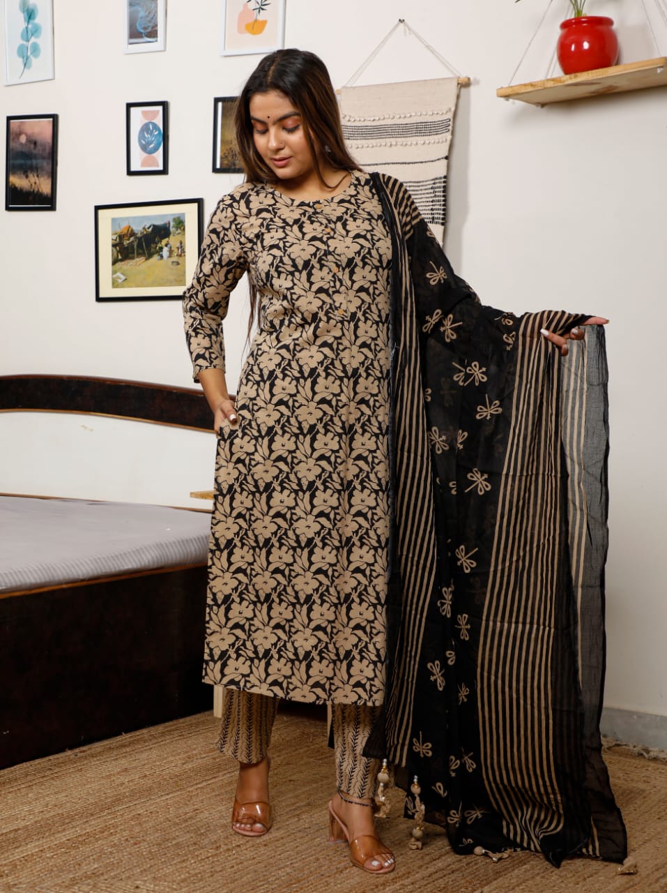 Straight Printed Cotton Suit Set, Stitched, White at Rs 500 in Surat