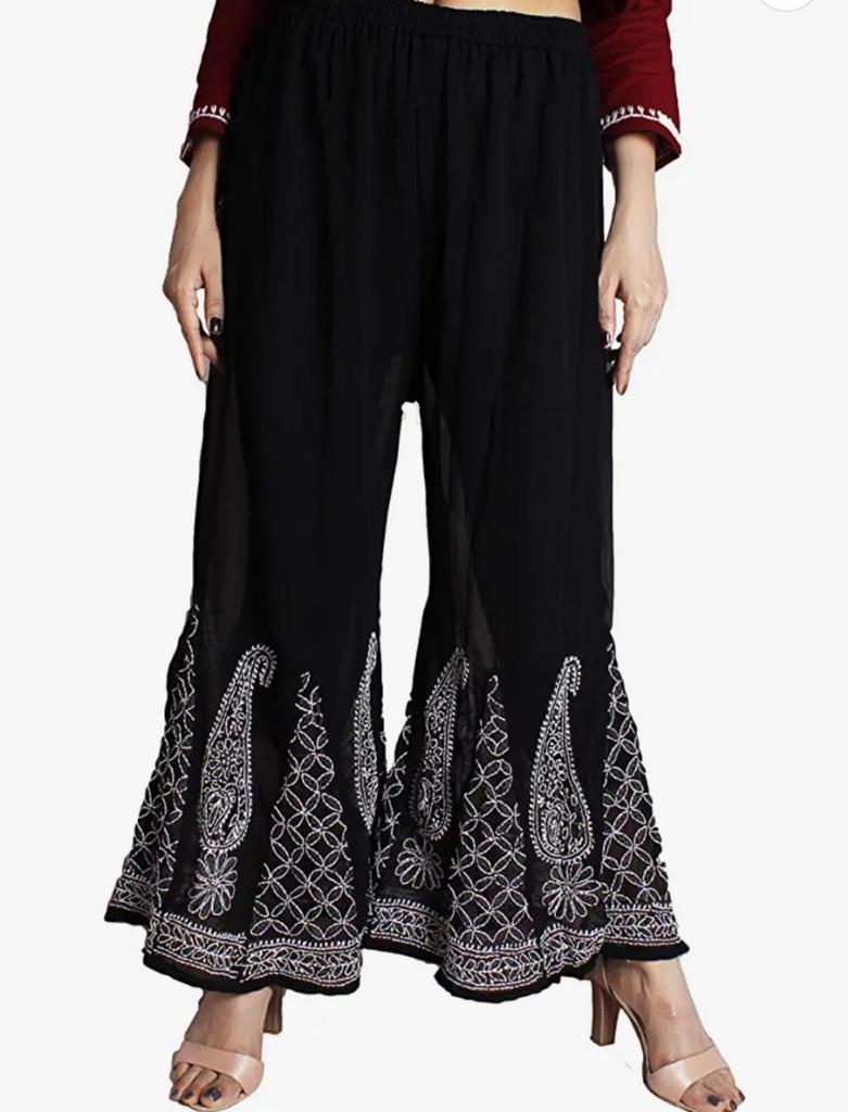 Buy INDYA White Solid Georgette Women's Regular Length Sharara Pants |  Shoppers Stop