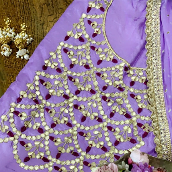 Gota Patti Suit Set In Purple,Buy Bandhani Gota Patti Suit Set Online,Latest Bandhej Gota Patti Suit Set At Affordable Rate