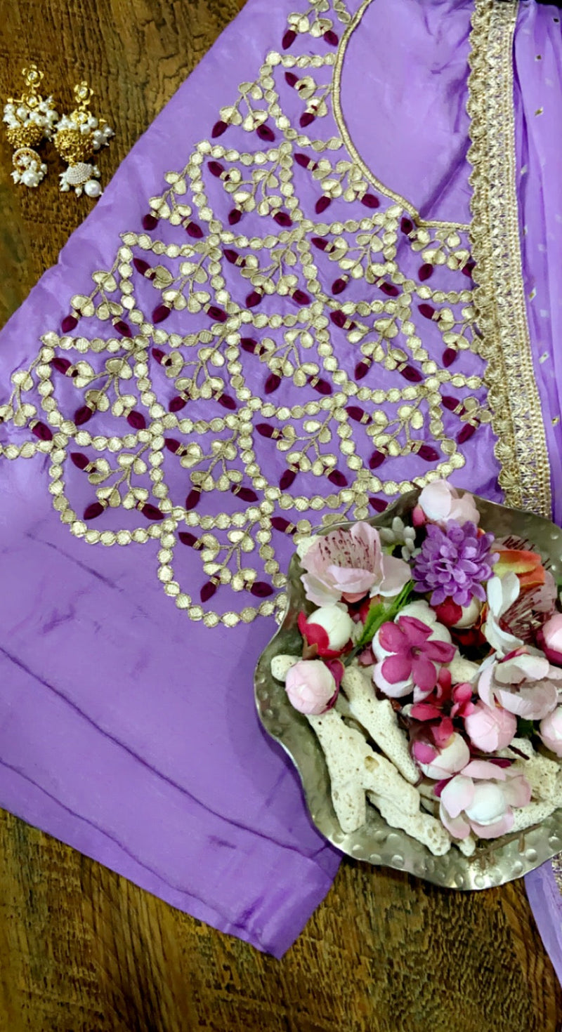 Gota Patti Suit Set In Purple