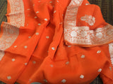 Saffron Banarasi Khaddi Georgette Saree