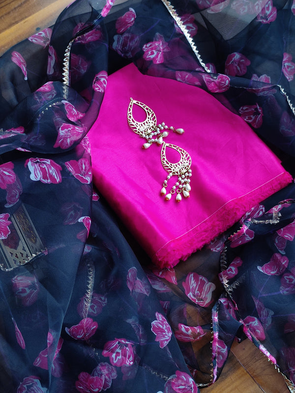 Hot Pink and Black Organza Dupatta Salwar Suit