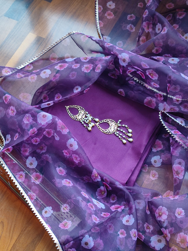 Wine and Purple Organza Dupatta Set