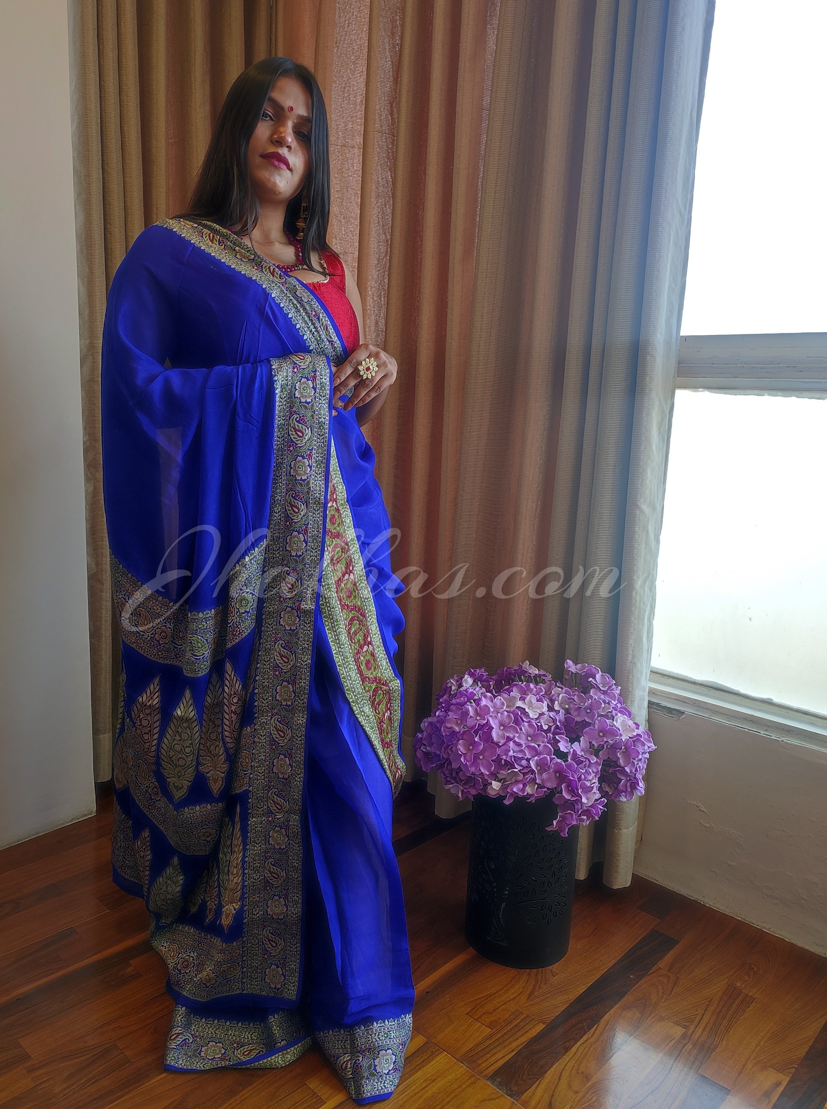 Blue with Red Designer Banarasi Saree with Stunning Paithani Pallu | TST |  The Silk Trend