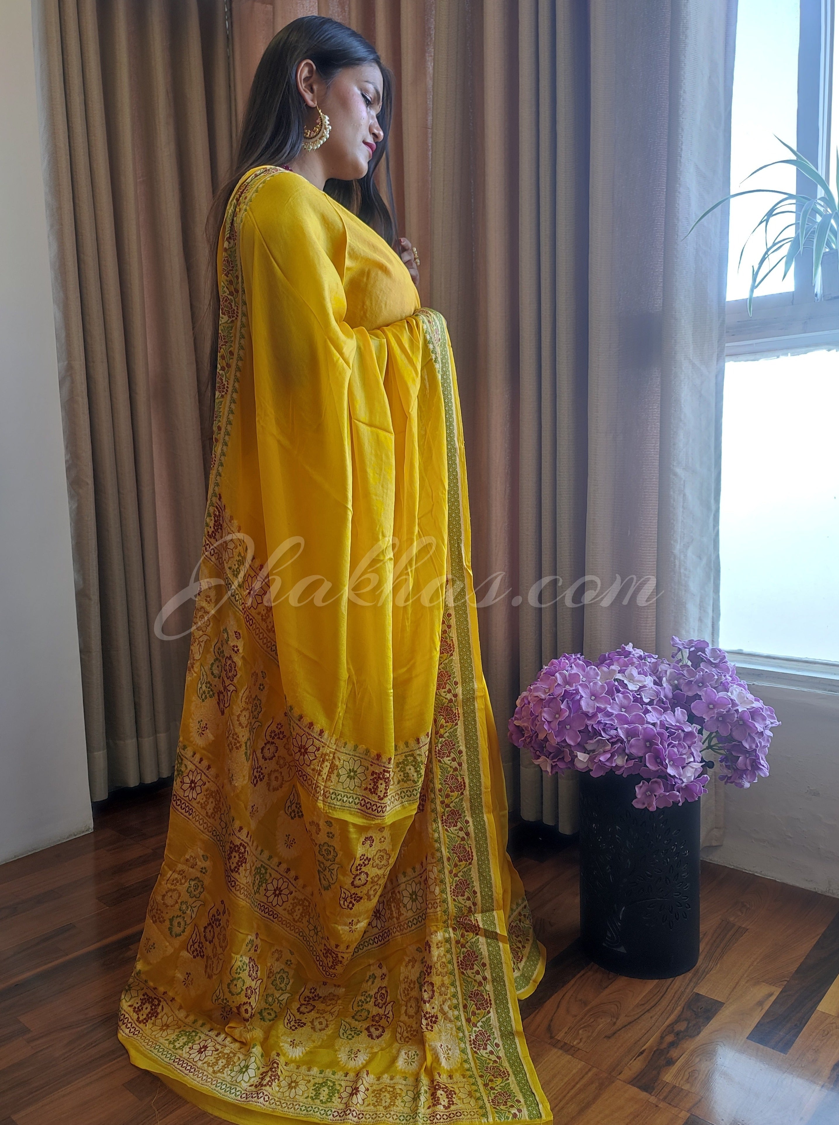 Yellow Banarasi Bandhej Bridal Saree