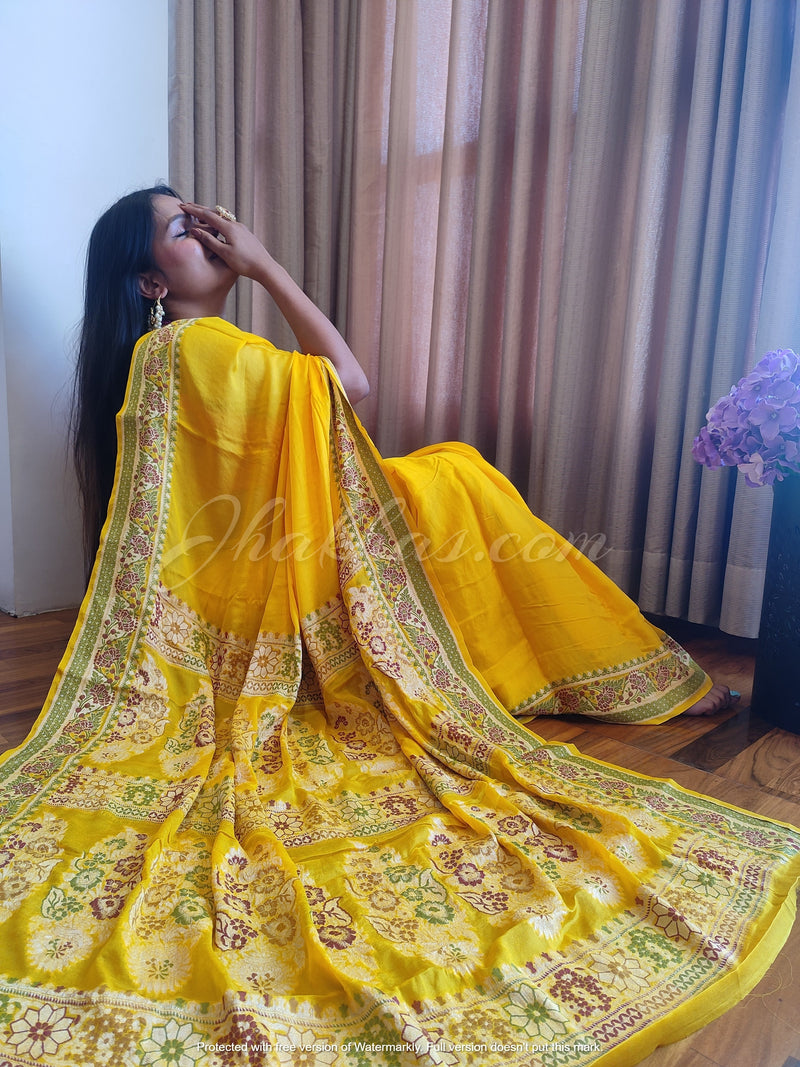 Yellow Banarasi Bandhej Bridal Saree