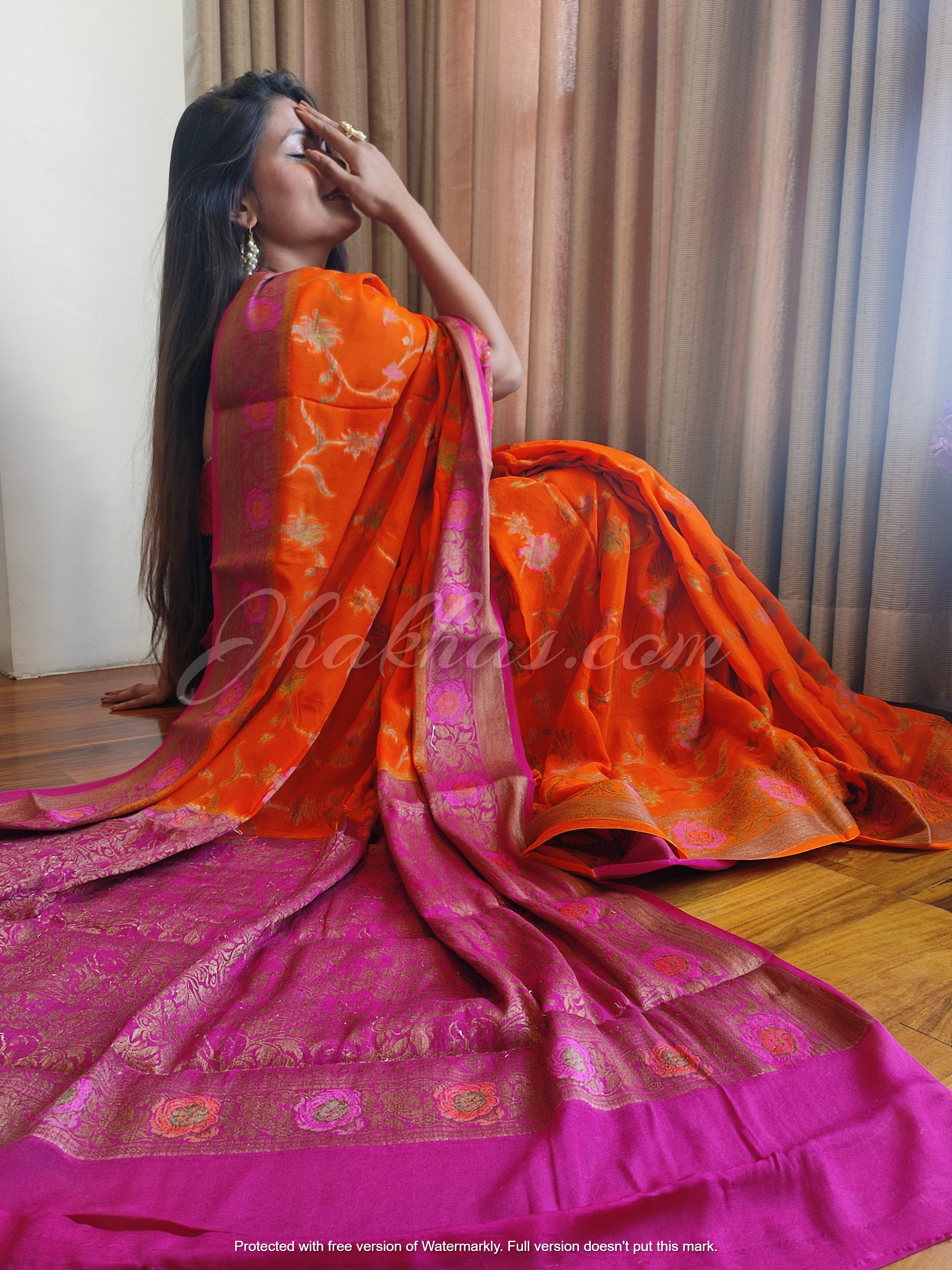 Orange Banarasi Semi Georgette Saree – Monamaar