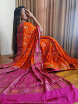 Orange and Pink Banarasi Bandhej Bridal Saree