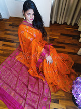 Orange and Pink Banarasi Bandhej Bridal Saree