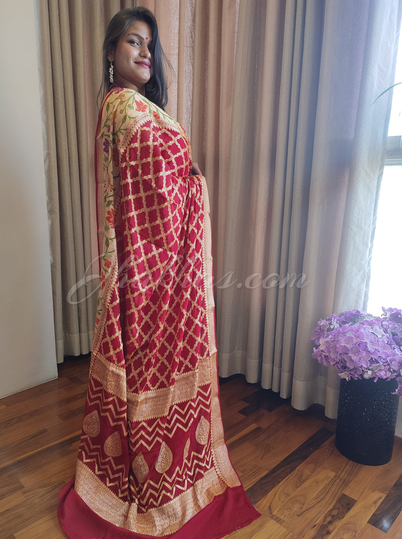Red Banarasi Bandhej Bridal Saree