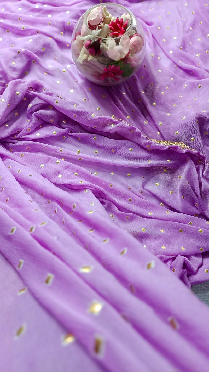purple chiffon dupatta with gold gota border with tiny gota motif