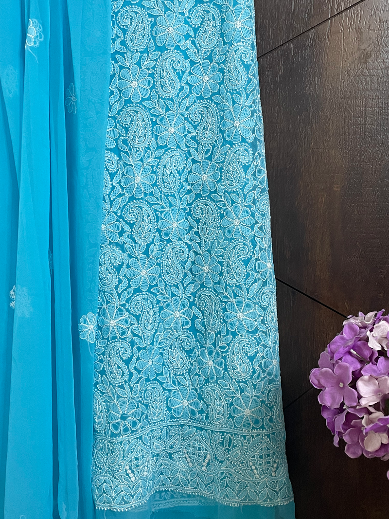 Blue Chikankari Georgette Suit Set