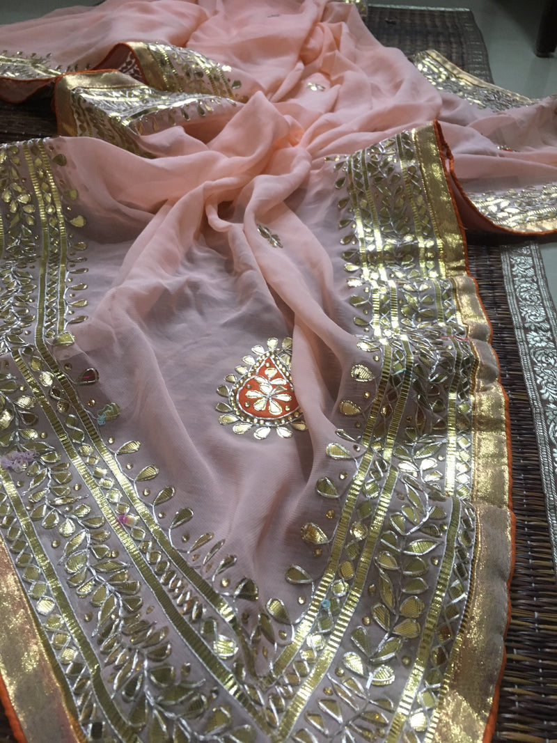 Peach Saree With Gota Patti Work