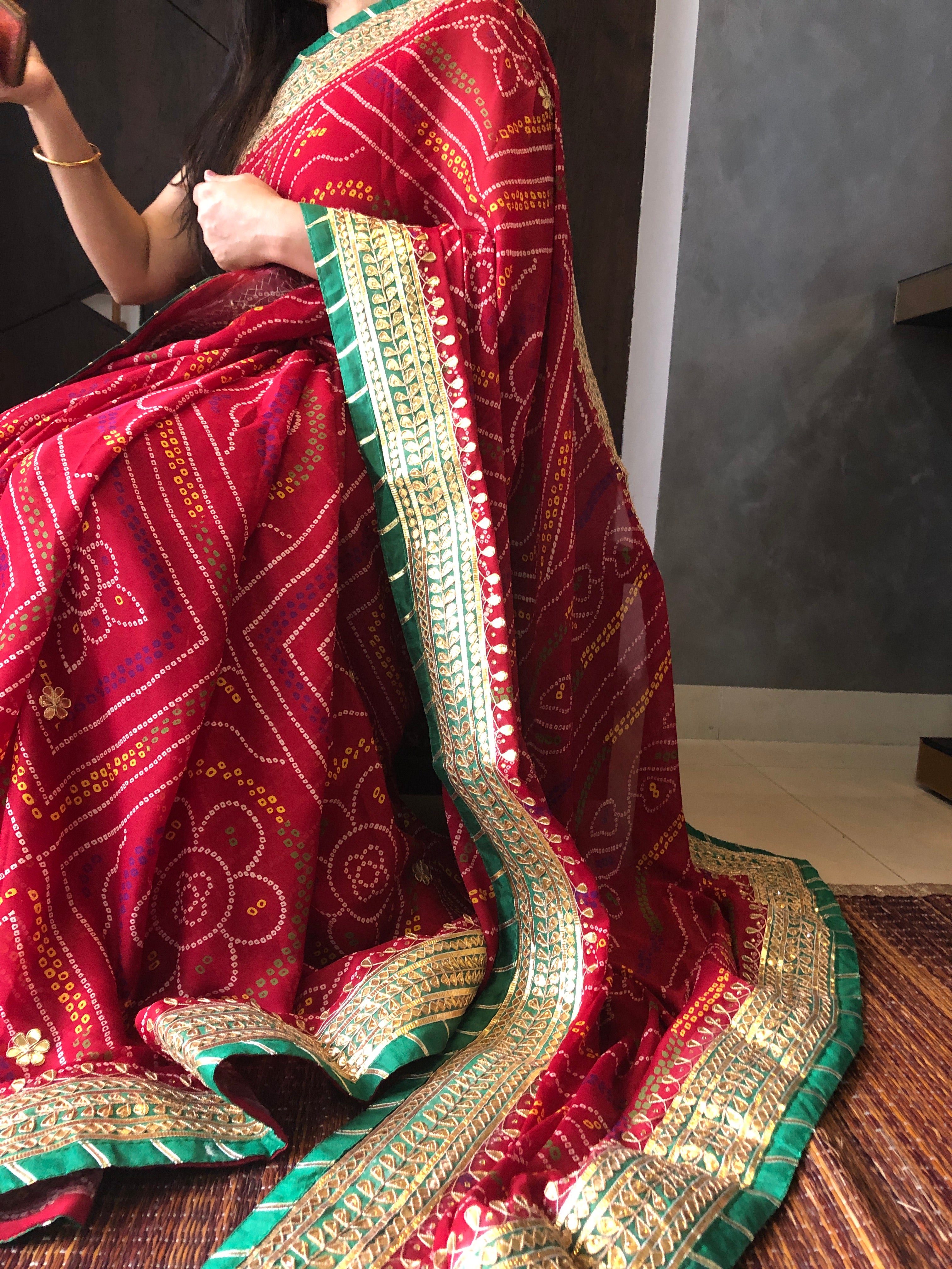 Organza Zari Border Saree with Bandhani Gota Patti Blouse - Plum Purpl –  Naina Jain