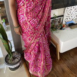 Pink Bandhej Banarasi Silk Saree