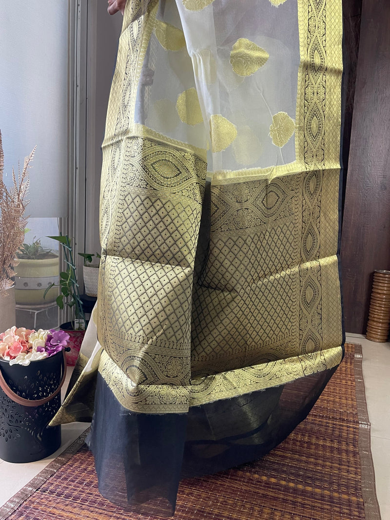 White Banarasi Semi Kora Organza Saree